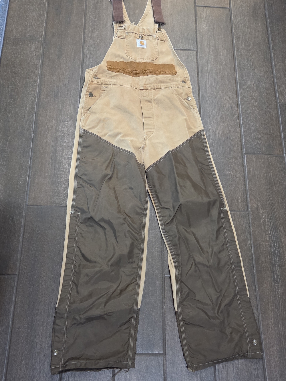 Vintage Carhartt Two-Tone Men’s Hunting Bib Overalls - Tan and Brown